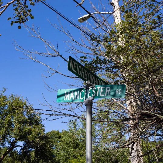 The corner of Neighborhood and Manchester roads where the project is located 