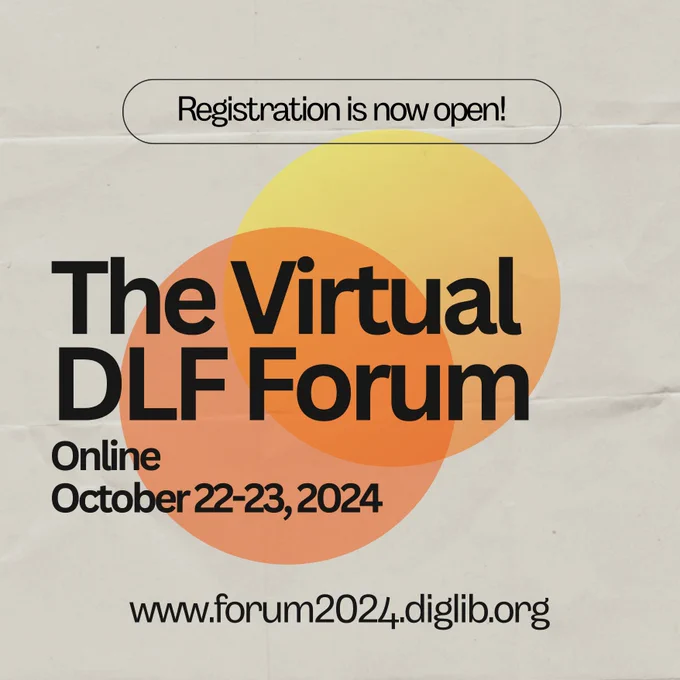 Beige, paper texture background. Overlapping yellow and orange circles in center. Text is black and has information about the virtual conference.