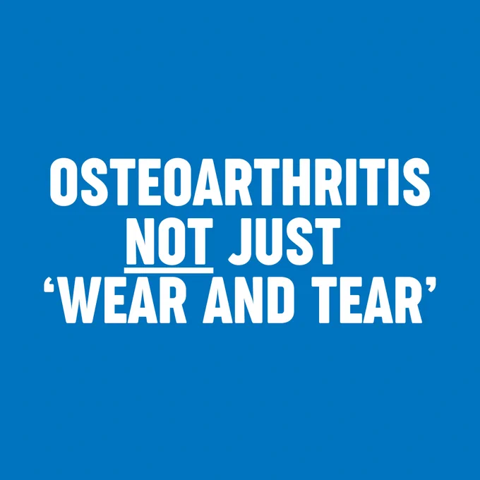 Text on blue background reading "Osteoarthritis not just 'wear and tear'".