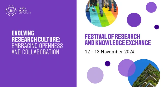 Flyer which reads 'Festival of Research and Knowledge Exchange, 12-13 November 2024 - Evolving Research Culture: Embracing Openness and Collaboration, with the Leeds Beckett University logo.