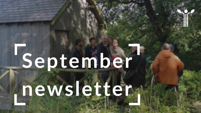 A blurred image of a group of people outdoors, with the text on top: September newsletter.