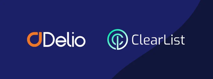 Delio and ClearList logos on a blue background.