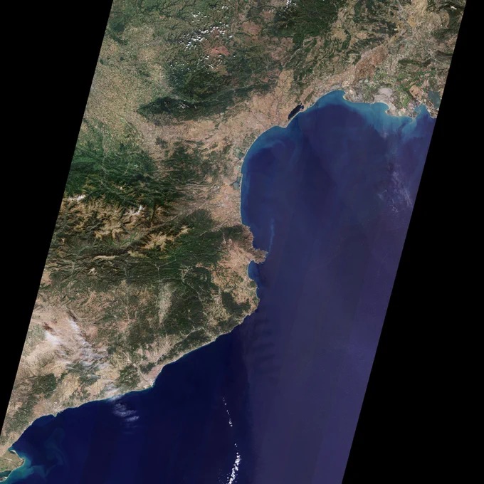 Launched on 5 September on a Vega rocket from Europe’s Spaceport in French Guiana, the Copernicus Sentinel-2C satellite has delivered its first images. These spectacular views of Earth offer a sneak peek at the data that this new satellite will provide for Copernicus – Europe’s world-leading Earth observation programme.
Thanks to the satellite’s impressive 290-km-wide swath, one of these first images provides a long strip that stretches from the Camargue and Montpellier in southern France all the way down to south of Barcelona in Spain.

