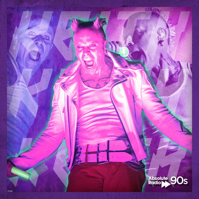 Collage image of Keith Flint on stage with The Prodigy