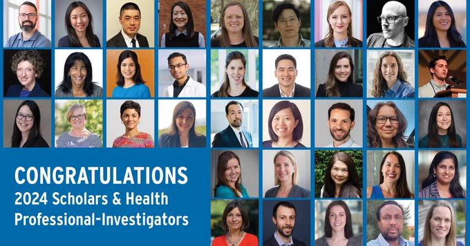 Headshots of researchers with text that says “Congratulations 2024 Scholars and Health Professional-Investigators"