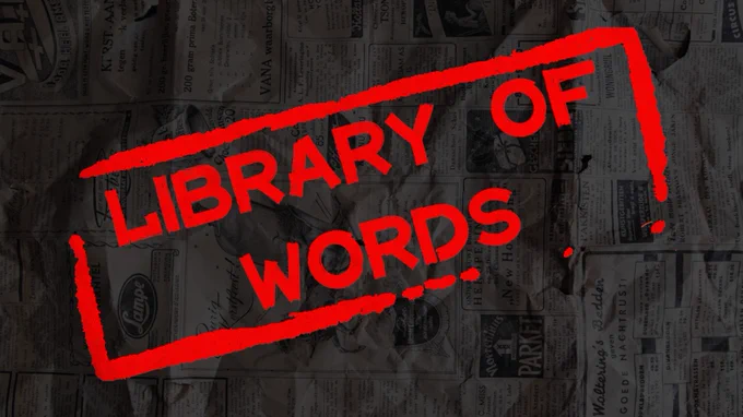The Library Of Words logo, showing the site's name in red text as if it was stamped on.