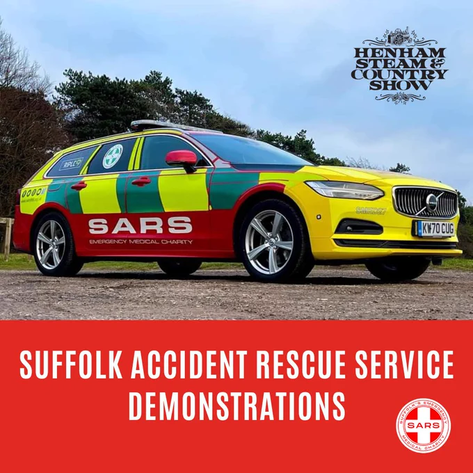 emergency vehicle. Text reads 'Suffolk Accident Rescue Service demonstrations'