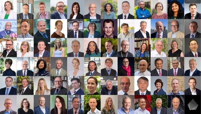 A collage of 71 Fellows' headshots with the Royal Academy of Engineering logo in the bottom right.
