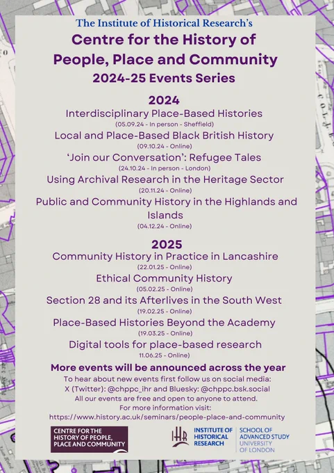 Titles & dates of events in the CHPPC 24-25 events series. Find this info at https://www.history.ac.uk/seminars/people-place-and-community