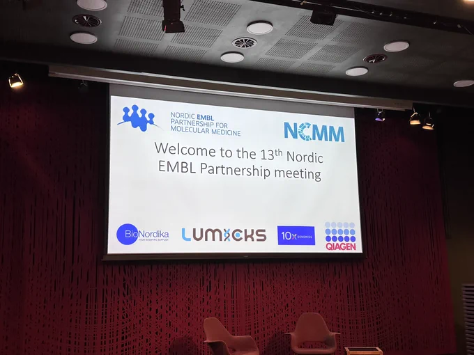 Opening slide with the text "Welcome to the 13th Nordic EMBL Partnership meeting" and the logos of the organisers and sponsors.