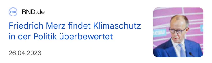 Schlagzeile "Friedrich Merz findet Klimaschutz in der Politik überbewertet"