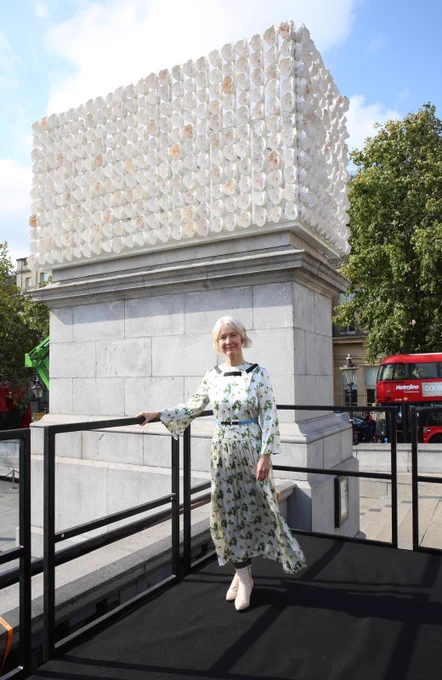 Justine Simons standing in front of the Fourth Plinth. 