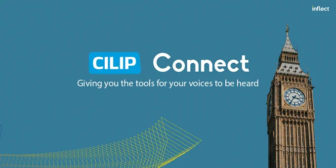 image of a slide with the text: CILIP Connect - Giving you the tools for your voices to be heard and a photo of Big Ben