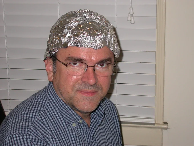 man wearing tin foil hat