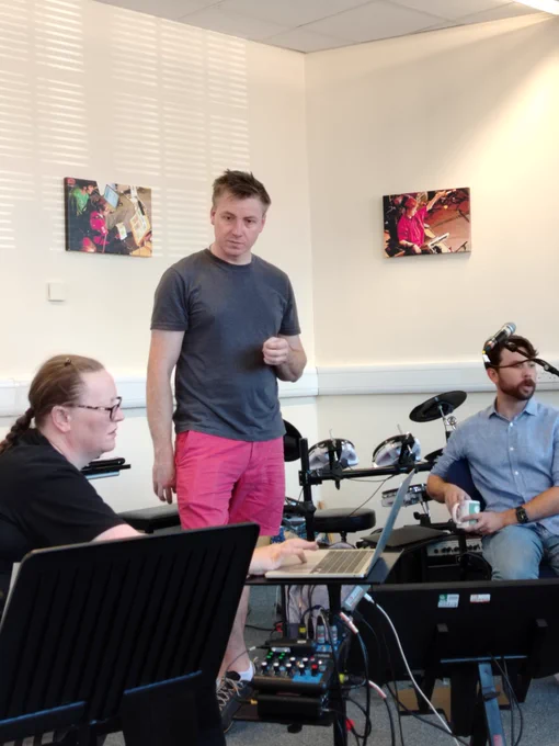 Colin, Ali, and Clare describe and discuss technical questions in the piece 