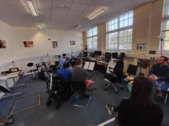 A wide angle view of Sigrid, Ali, Karen, and Colin 