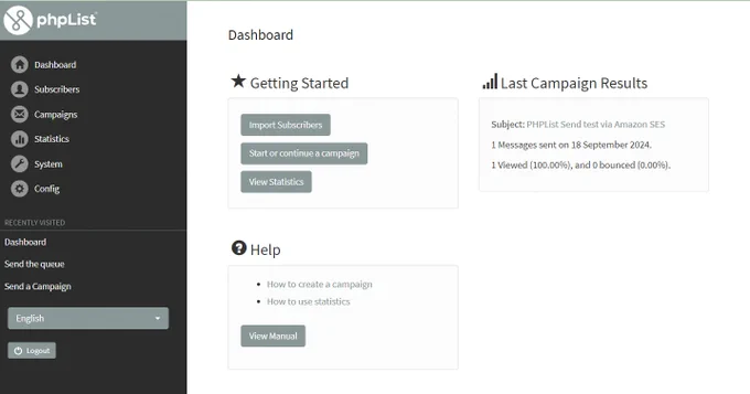 PHPList dashboard in my localhost