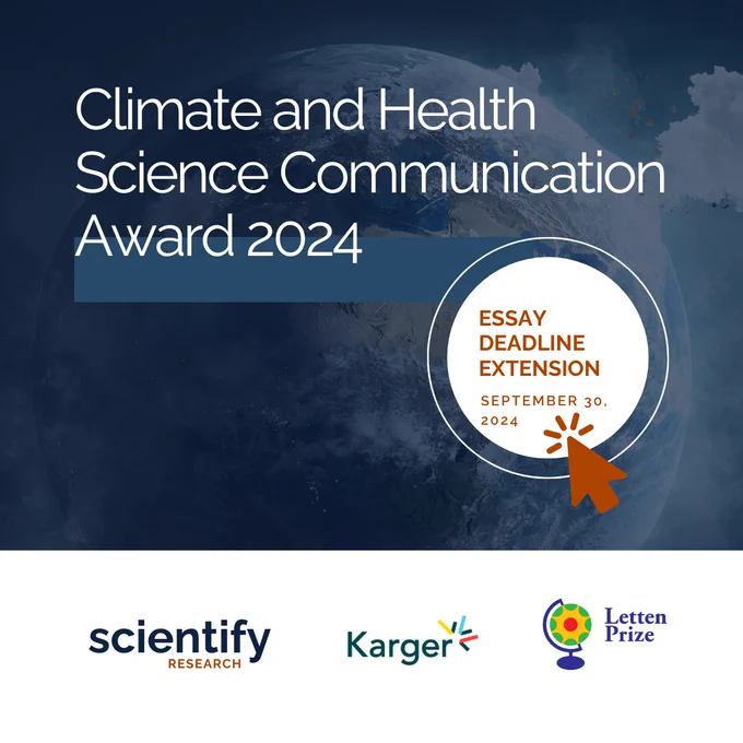 Climate and Health Science Communication Award

Essay Deadline Extension: September 30, 2024