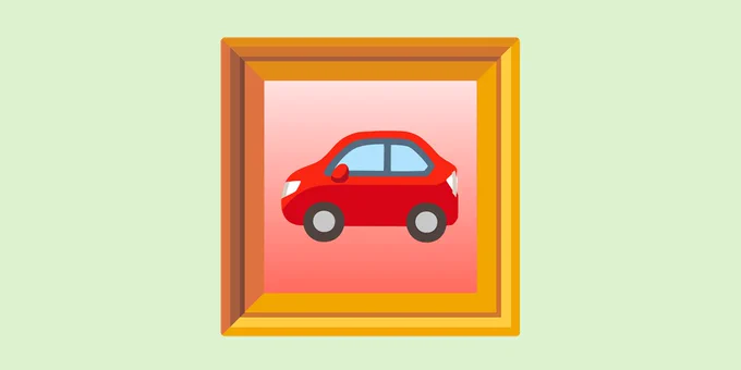 Emoji Kitchen creation of a car in a picture frame. 