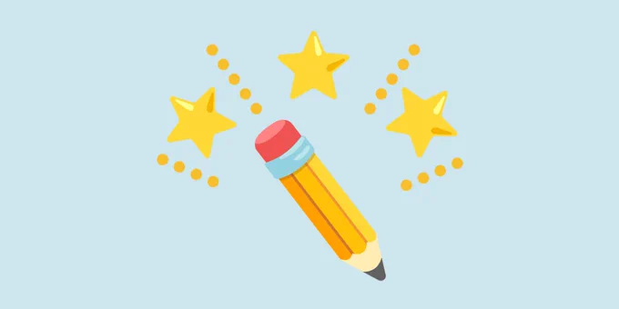 Emoji Kitchen creation of a pencil with stars coming out of it.