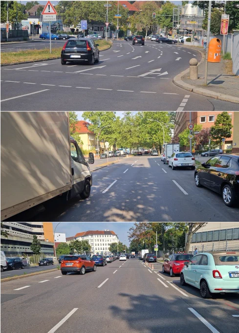Fotokollage Konstanzer Straße - Hauptverkehrsstraße ohne Radverkehrsanlagen
