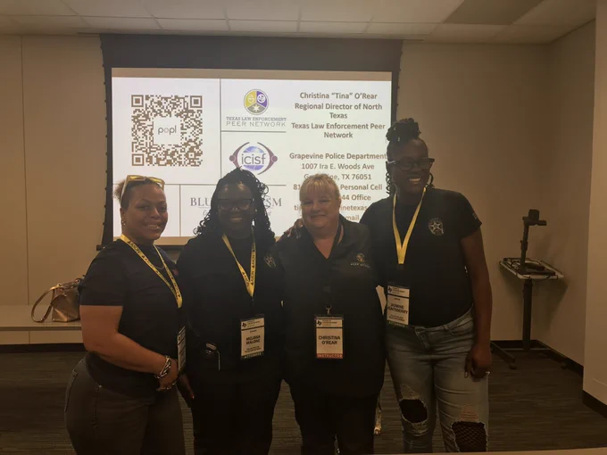 Dallas College Officer Marckeshria Shaw, Officer Melissa Malone, and Officer Jasmine Huntsberry engaging with a WoLE instructor.