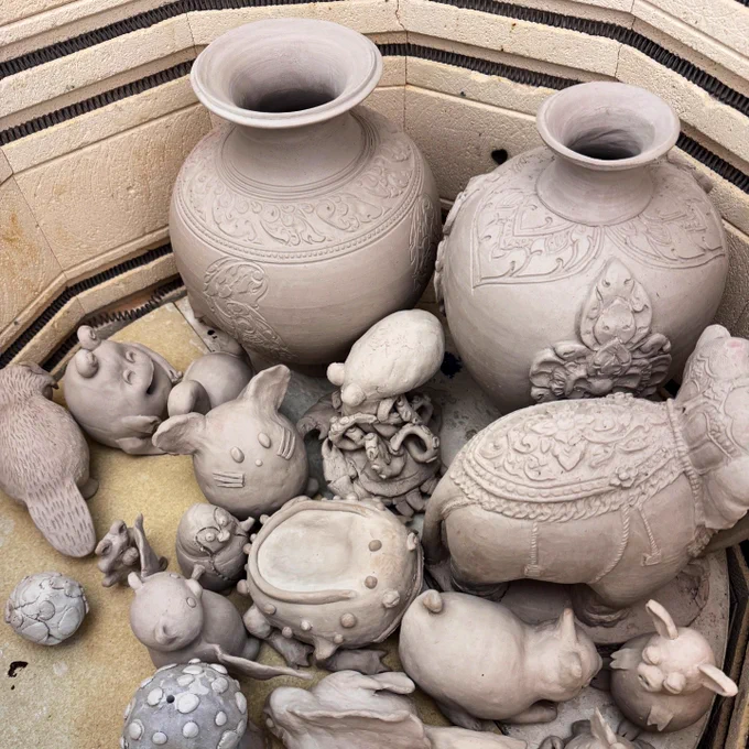 Ceramics in a kiln.