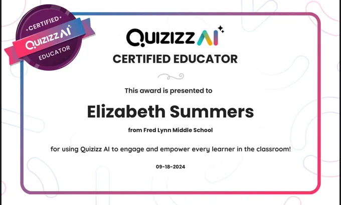 Quizizz AI certified educator certificate