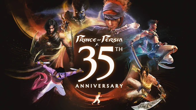 Picture showing the various characters from the Prince of Persia games.

At the center is written Prince of Persia 35th anniversary