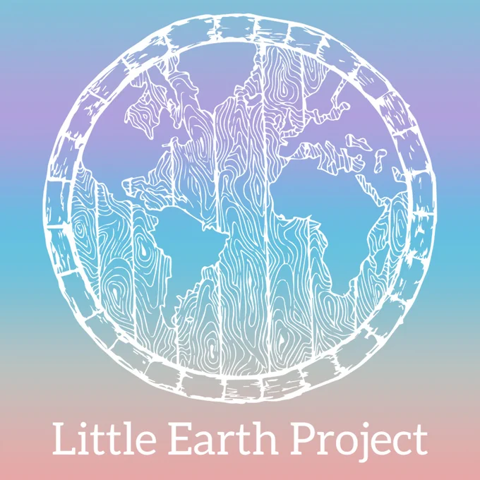 Little Earth Project's logo in white on a pastel rainbow gradient background. 