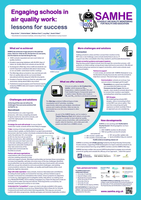 SAMHE poster title "Engaging schools in air quality work: lessons for success"