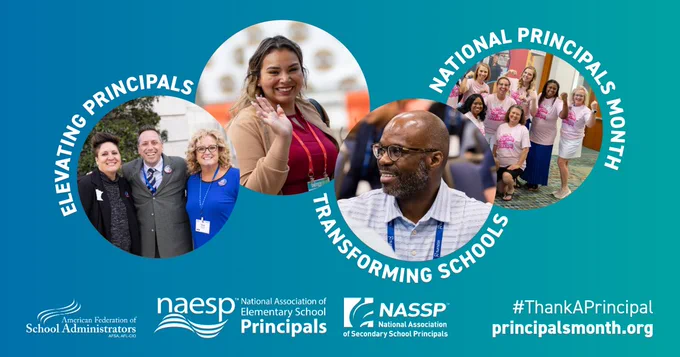 Images of principals
Elevating principals
National Principals Month
Transforming Schools
#ThankAPrincipal
principalsmonth.org