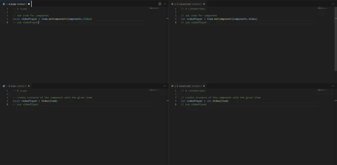 Screenshot of the two options in both Lua and JavaScript for new Component scripting in the next version of Hypernex.