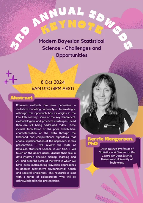Purple poster including a photograph of speaker and abstract.