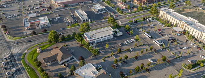 overhead image of Pasco, WA, showing a bunch of big parking lots