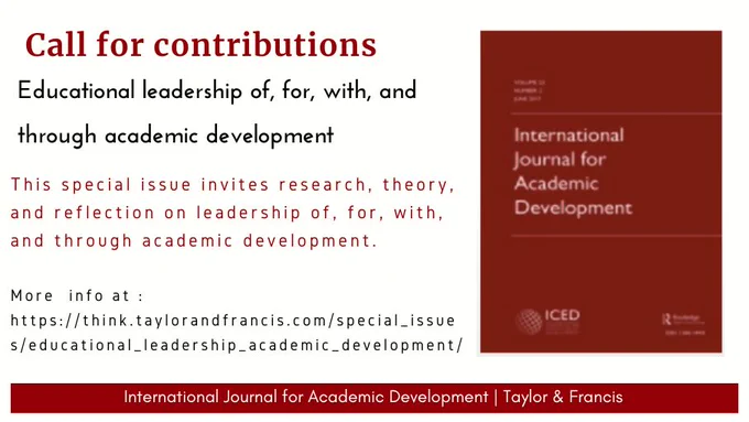 IJAD logo and a call for contributions for a Special Issue on 'Educational leadership of, for, with, and through academic development'