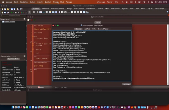 Screenshot of the Lazarus IDE 3.6 on macOS 13.6.9