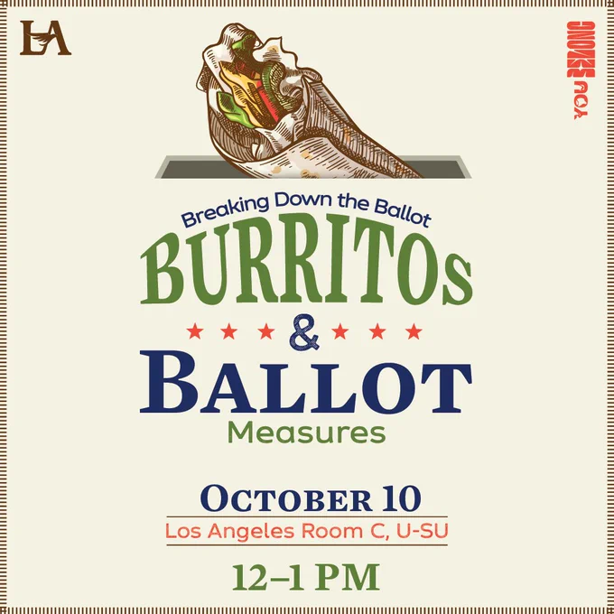 burritos and ballot measures October 10 la room C, USU 12-1pm
