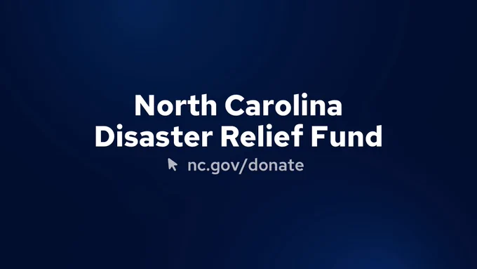 Dark blue graphic that reads, "North Carolina Disaster Relief Fund."