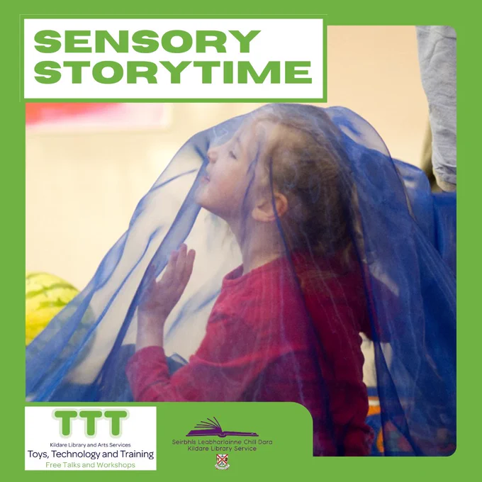 Sensory Storytime
#LeixlipLib, Saturday 12th 11am.
Join Sharon Curran for a fun, sensory story time, tailored specially to meet the needs of children children on the autism spectrum.

Book here👇
https://www.tickettailor.com/events/tttkildare/

**Please note this event takes place at Leixlip Library**