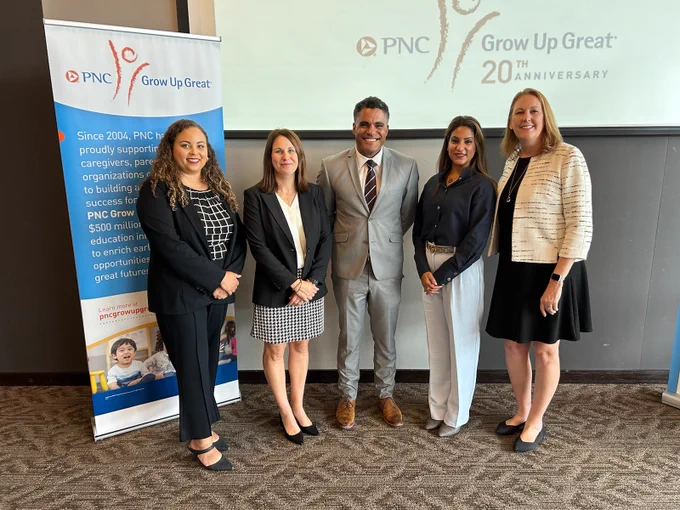 FR5's Mario Basora and Neeta Agrawal pictured alongside PNC's Mary Auch, Kelsey Gregory, Shannon Morgan.