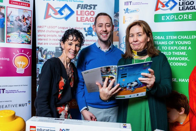 L-R: Dr Anne McMorrough and Dr Denis Moynihan from the LEGO Education Innovation Studio team in the School of STEM Education, Innovation and Global Studies at DCU’s Institute of Education, with Deputy Dean of the Institute of Education, Professor Charlotte Holland