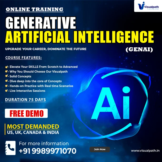 #Visualpath #GenAI Training (worldwide) provides a deep dive into AI models like GPT, GANs, and VAEs, covering text generation, image creation, and ethics in AI. This #GenerativeAI Training equips learners with practical skills to build and deploy advanced #AI solutions for creative automation and content generation. Perfect for Freshers and Professionals. Book a Free Demo
Visit: https://visualpath.in/generative-ai-course-online-training.html

#ArtificialIntelligenceCourse #artificialintelligence #statistics #datascience #datasciencecourse #deeplearning #machinelearning #Aitraining #python #pythonprogramming #DataWarehouse #trendingreelsvideos #trendingcourses #onlinetraining #latesttechnology #education #software #student