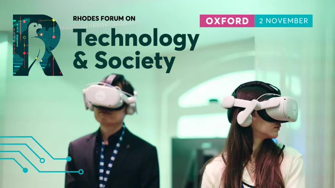 Rhodes Forum on Technology & Society. Oxford, 2 November. Image shows two people wearing virtual reality headsets.