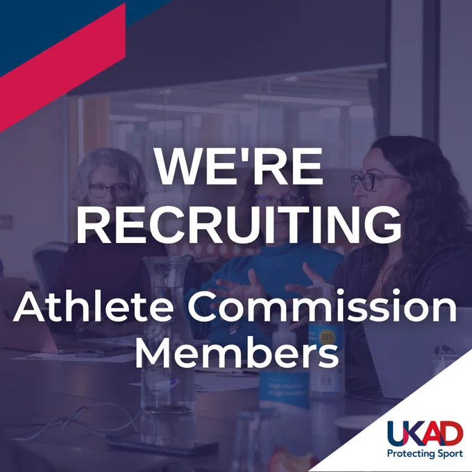 Graphic that reads "we're recruiting Athlete Commission members"