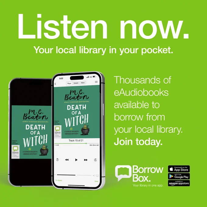 Mobile phone playing eaudiobook of Death Of a Witch by M. C. Beaton
Listen now. Your local library in your pocket.