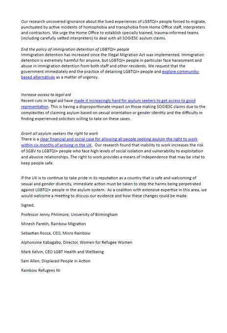 Page 2 of letter sent to UK Government by LGBT  coalition (link provided below to online copy)