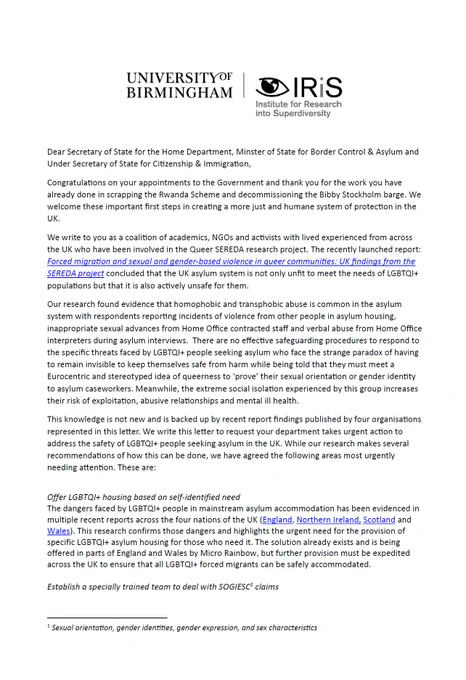 Letter sent to UK Government by LGBT  coalition (link provided below to online copy)