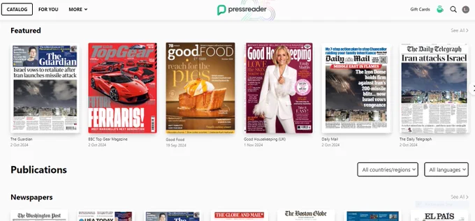 Screenshot of PressReader Digital Resource landing page.
