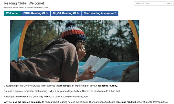 Screenshot of the Reading Clubs Library Guide.